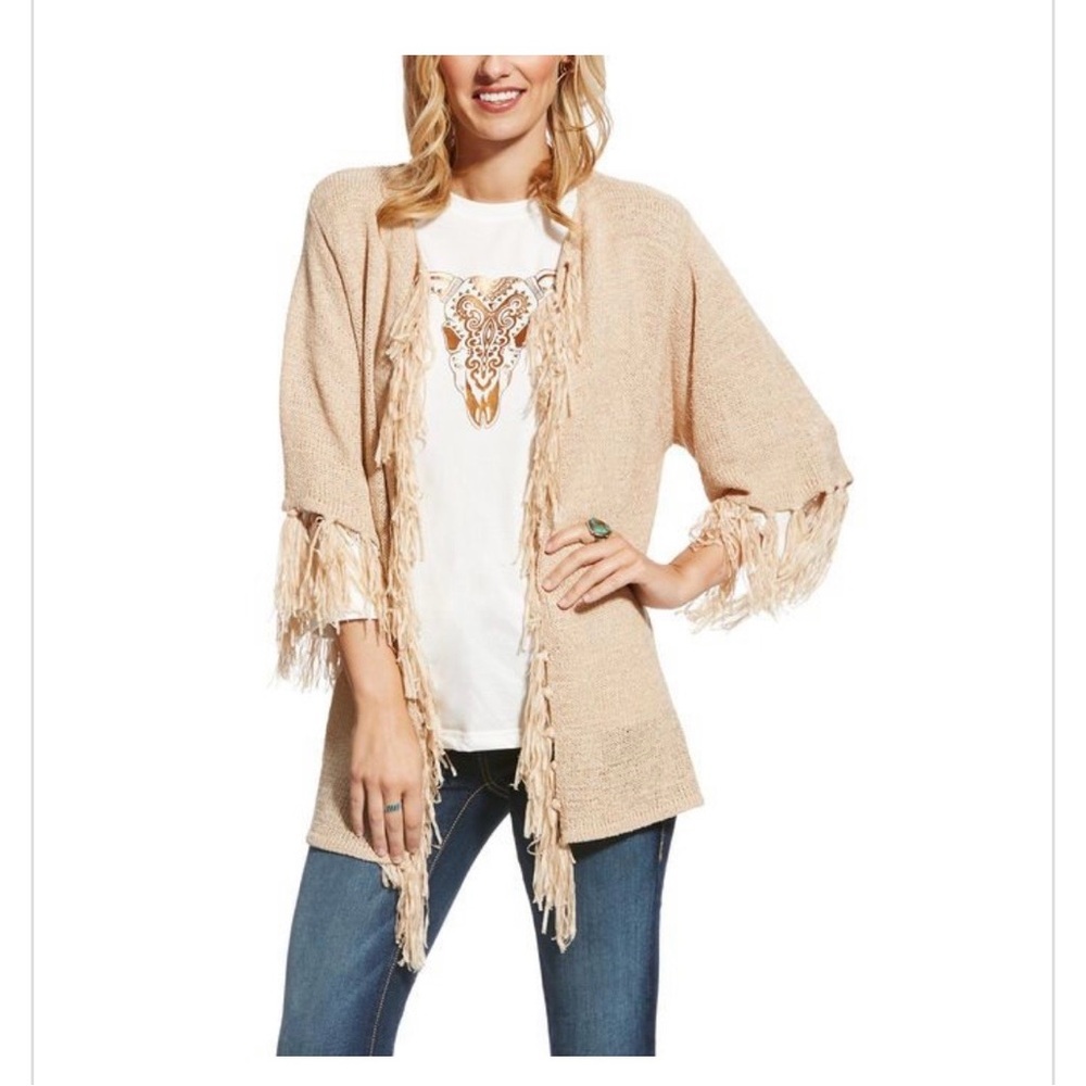 Ariat Tan Kallista Cardigan Sweater with Fringe size M
